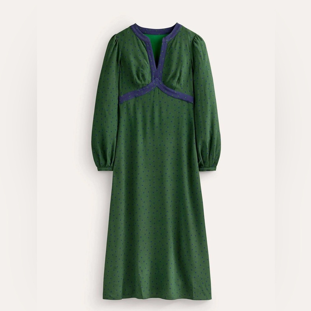 Boden Green Midi Dress with Navy Trim - Picture 4 of 16